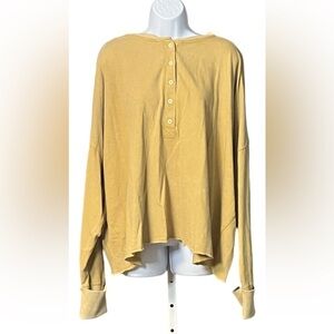 Universal Threads Women's Gold Distressed Partial Button Down Long Sleeve Top